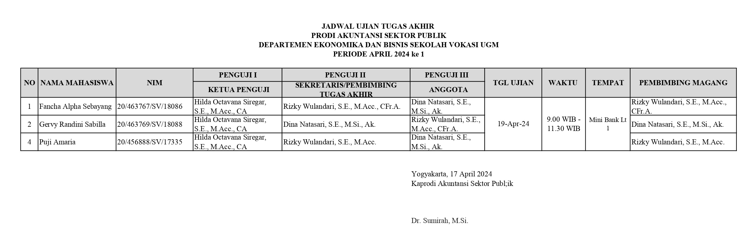 Jadwal Ujian TA Prodi Akuntansi Sektor Publik Deb Sv Ugm Ac Id