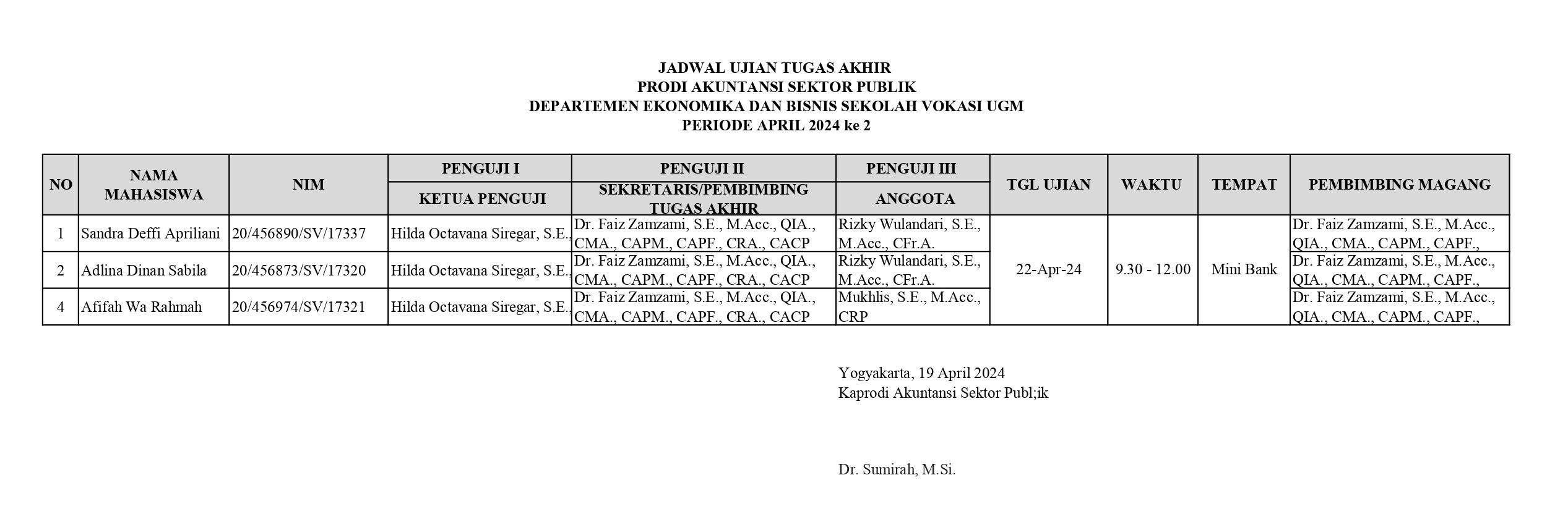 Jadwal Ujian Ta Prodi Akuntansi Sektor Publik Deb Sv Ugm Ac Id