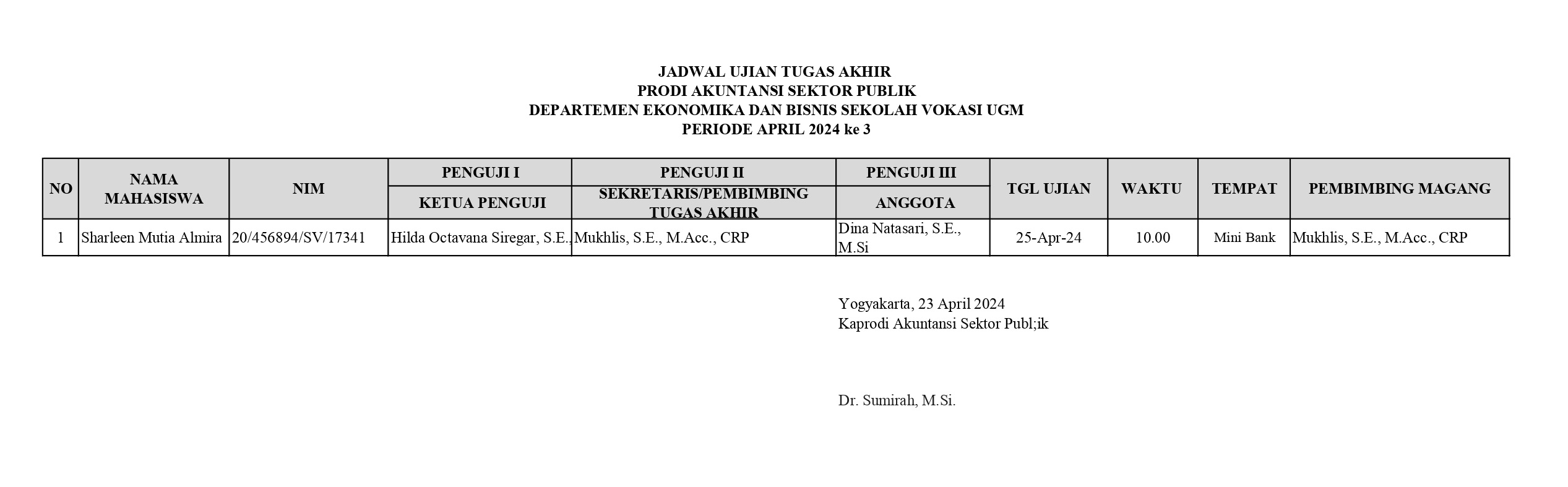 Jadwal Ujian Ta Prodi Akuntansi Sektor Publik Deb Sv Ugm Ac Id