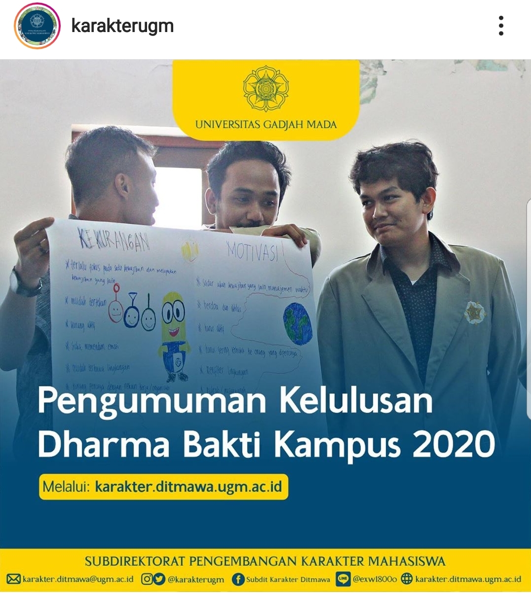 PENGUMUMAN KELULUSAN DHARMA BAKTI KAMPUS 2020 – Deb.sv.ugm.ac.id